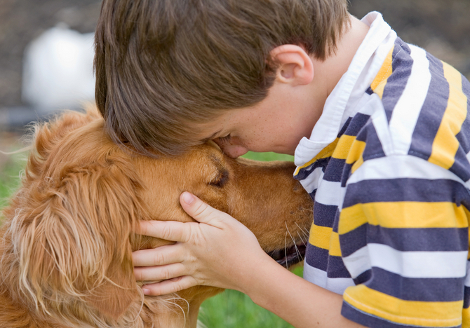 little boy and dog